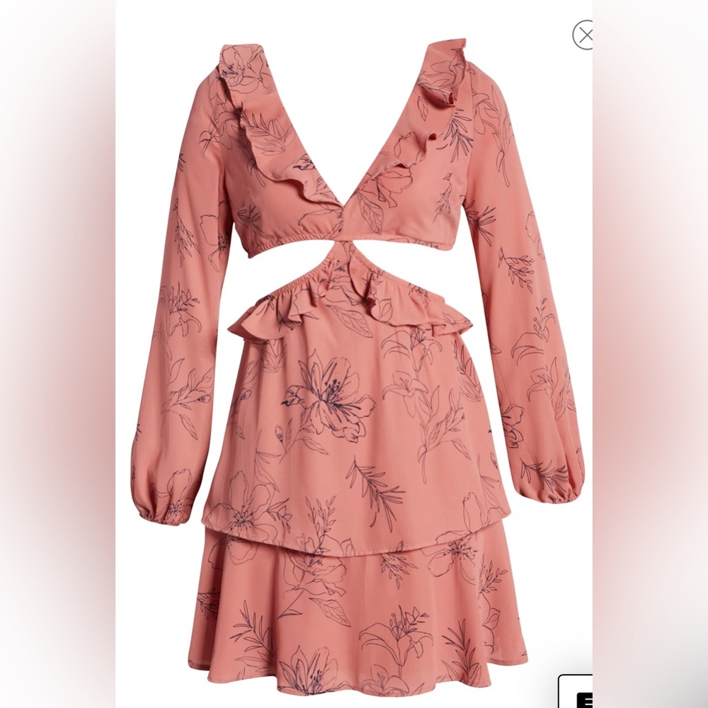 OPEN EDIT pink floral Cutout Long Sleeve Minidress size XS NWT